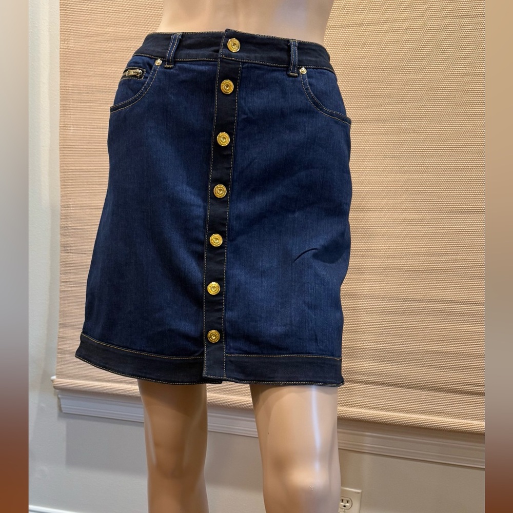 INC International Concepts Dark Two Tone Blue Snap Button-Front Mini Skirt